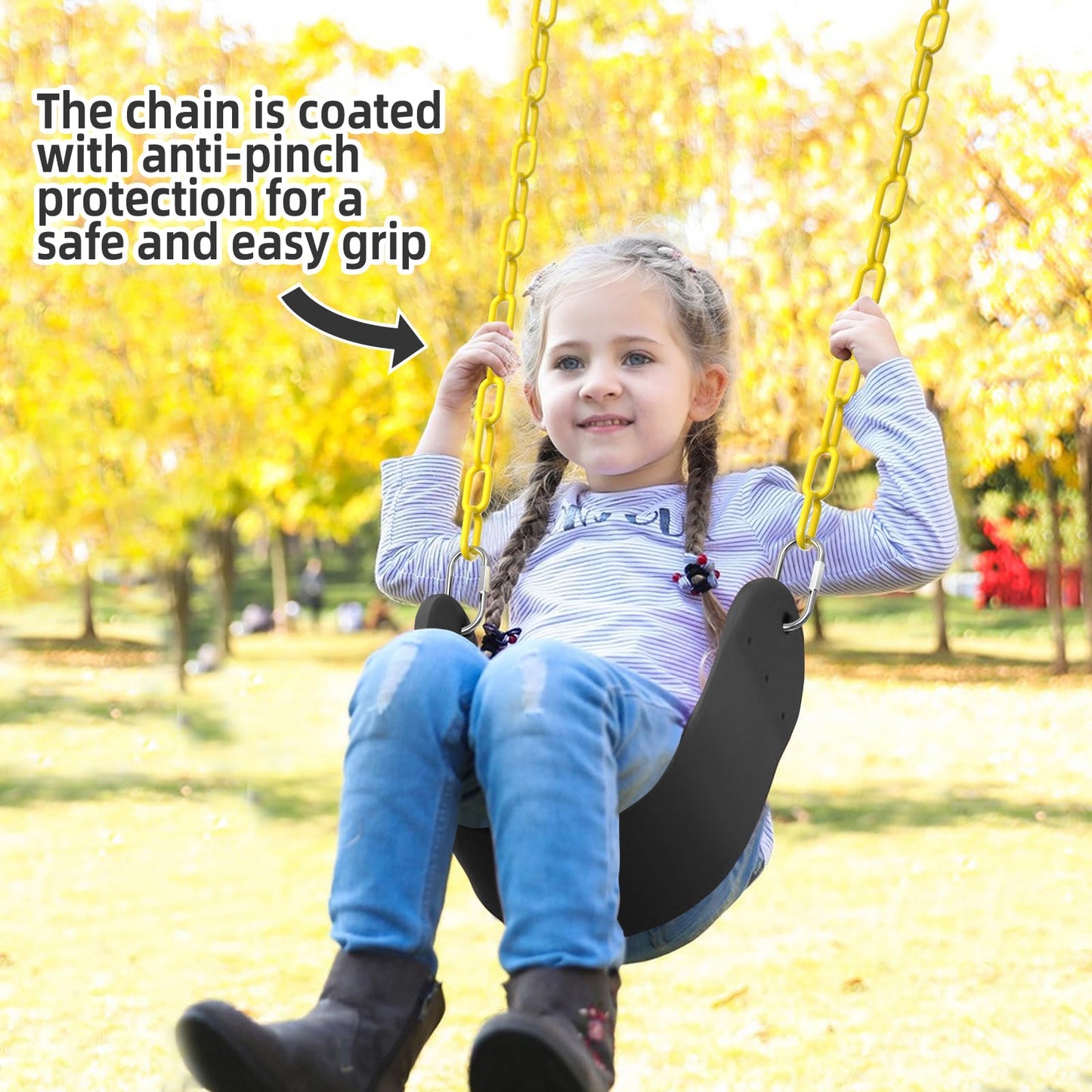 EVA Soft Plastic Swing Set, AGPTEK Swing Seat with 66 Inch Heavy-Duty Rust-Resistant Chains-Black