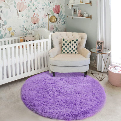 Purple Round Rug for Girls Bedroom,Fluffy Circle Rug 5'X5' for Kids Room,Furry Carpet for Teen's Room,Shaggy Circular Rug for Nursery,Fuzzy Plush Rug for Dorm,Purple Carpet,Cute Room Decor for Baby