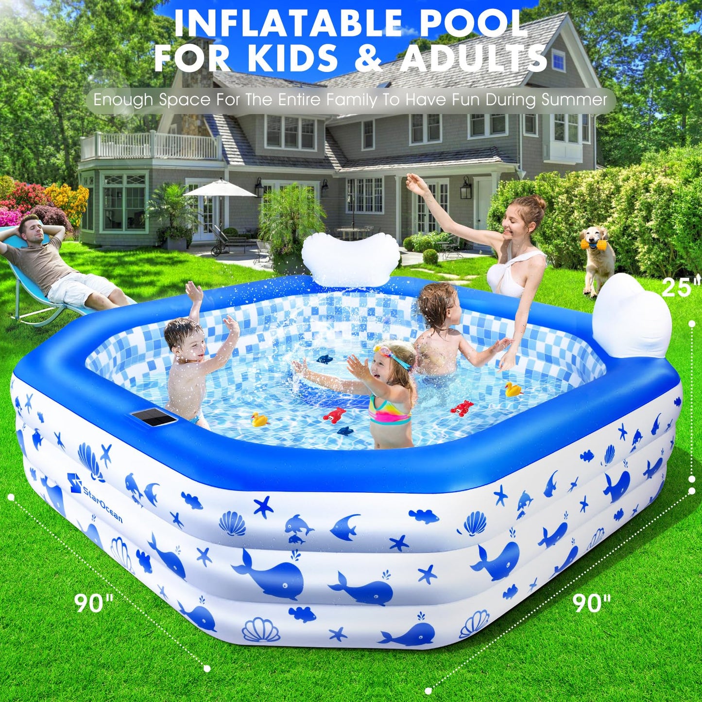 Inflatable Pool with Lights for Kids & Adults