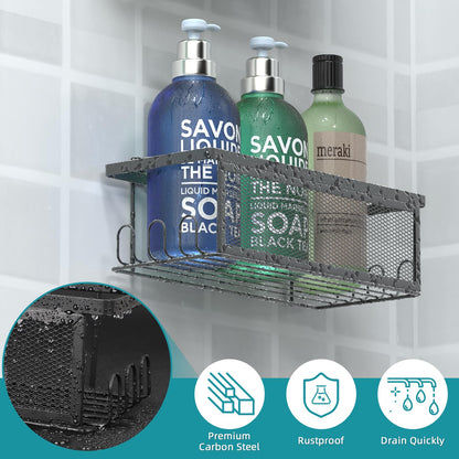 Weksi Shower Caddy 4 Pack Rustproof Shower Organizer Adhesive No Drilling Stainless Steel Bathroom Shower Shelves,Large Capacity Shower Rack with Soap Hairdryer Holder for Inside Bathroom/Dorm/Kitchen