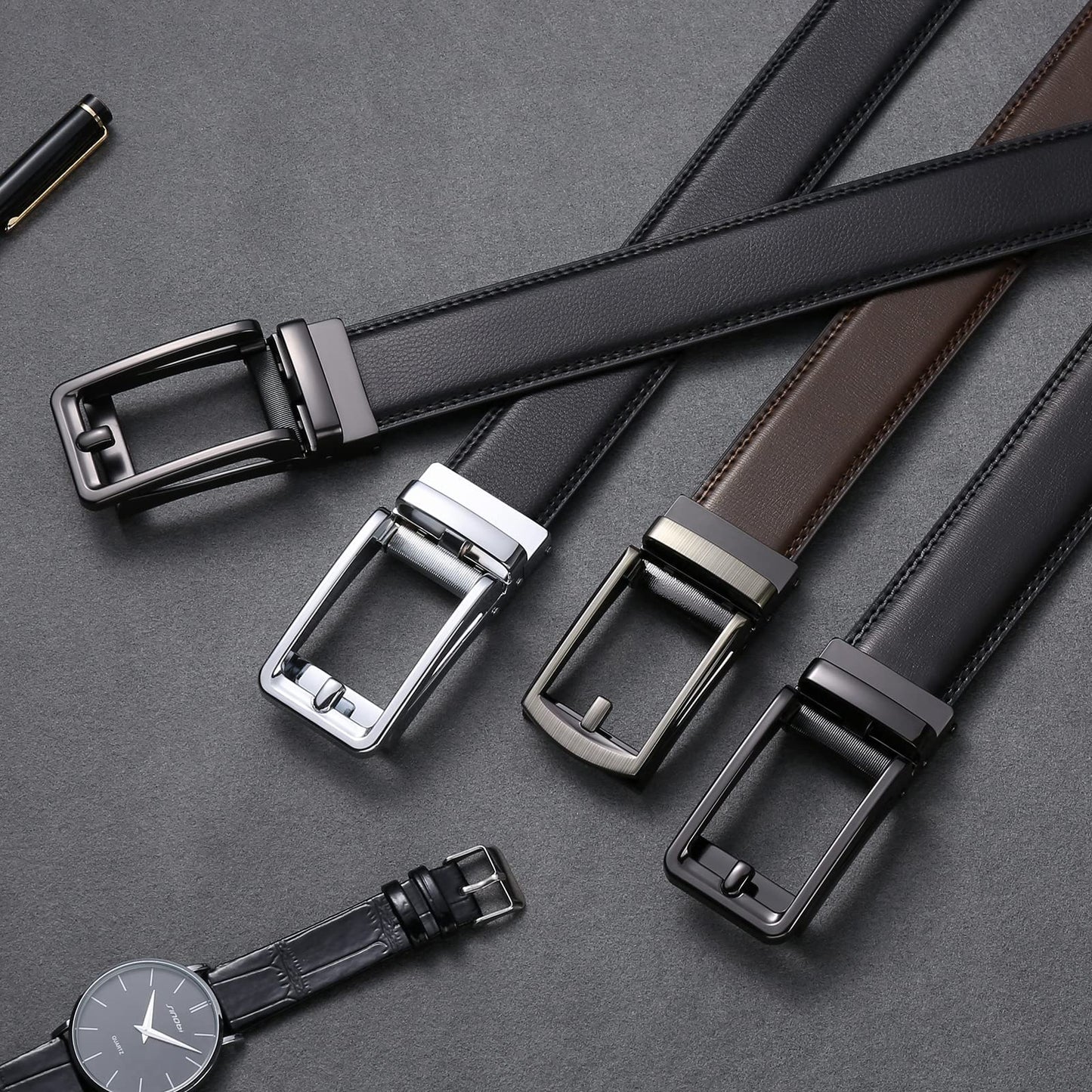 SENDEFN Men's Leather Casual Belt with Click Buckle