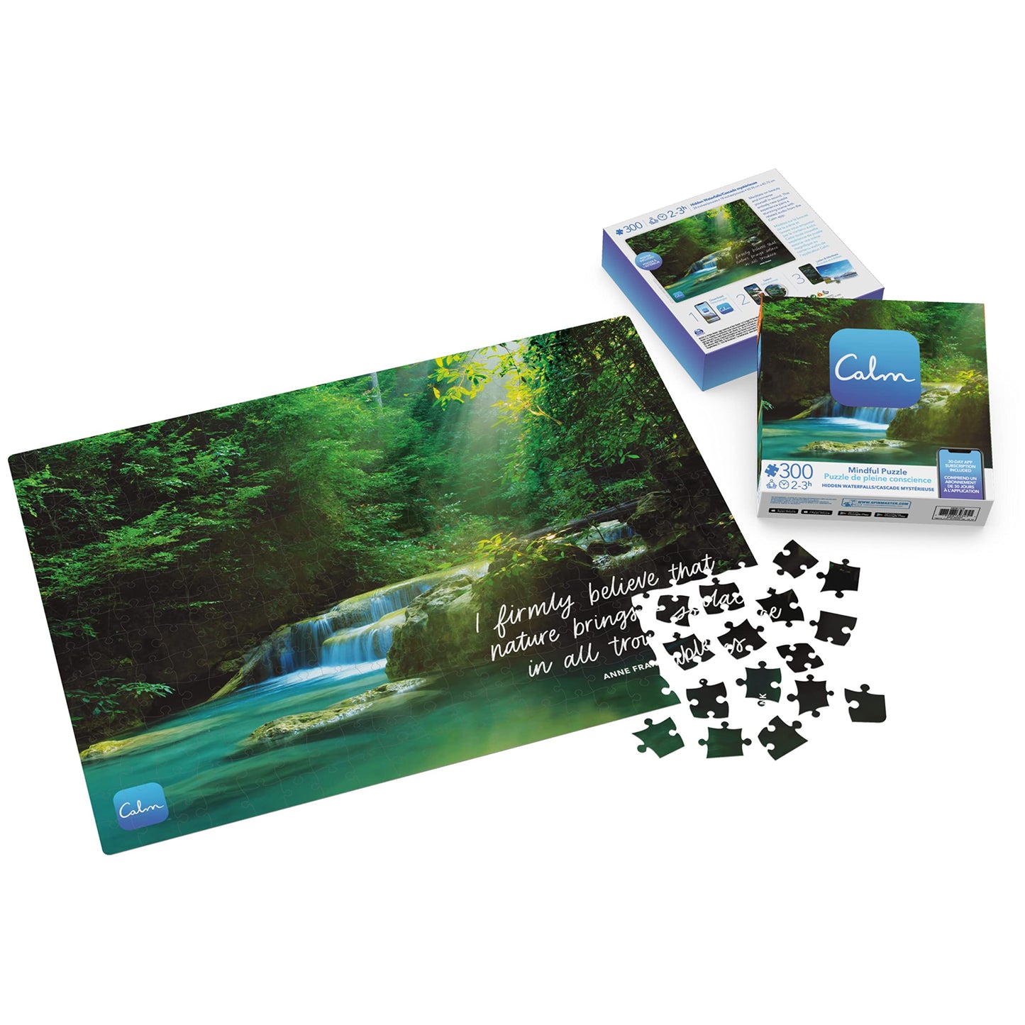 SPIN MASTER GAMES 300-Piece Calm Jigsaw Puzzle for Relaxation, Stress Relief, and Mood Elevation, for Adults and Kids Ages 8 and up, Hidden Waterfalls