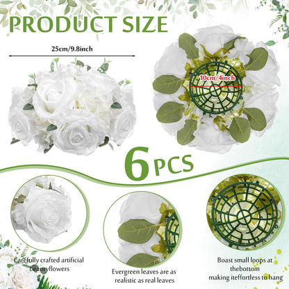 Zeyune 6 Pcs Wedding Centerpiece Table Decorations Artificial Flowers Rose Balls for Centerpieces Gypsophila Hydrangea White Flowers Floral Arrangements for Wedding Birthday Party (Rose Hydrangea)