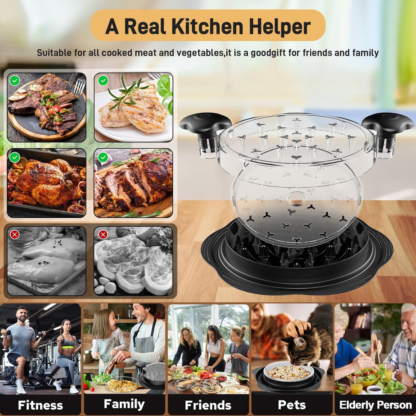 Large Meat Shredder Tool with Built-in Divider