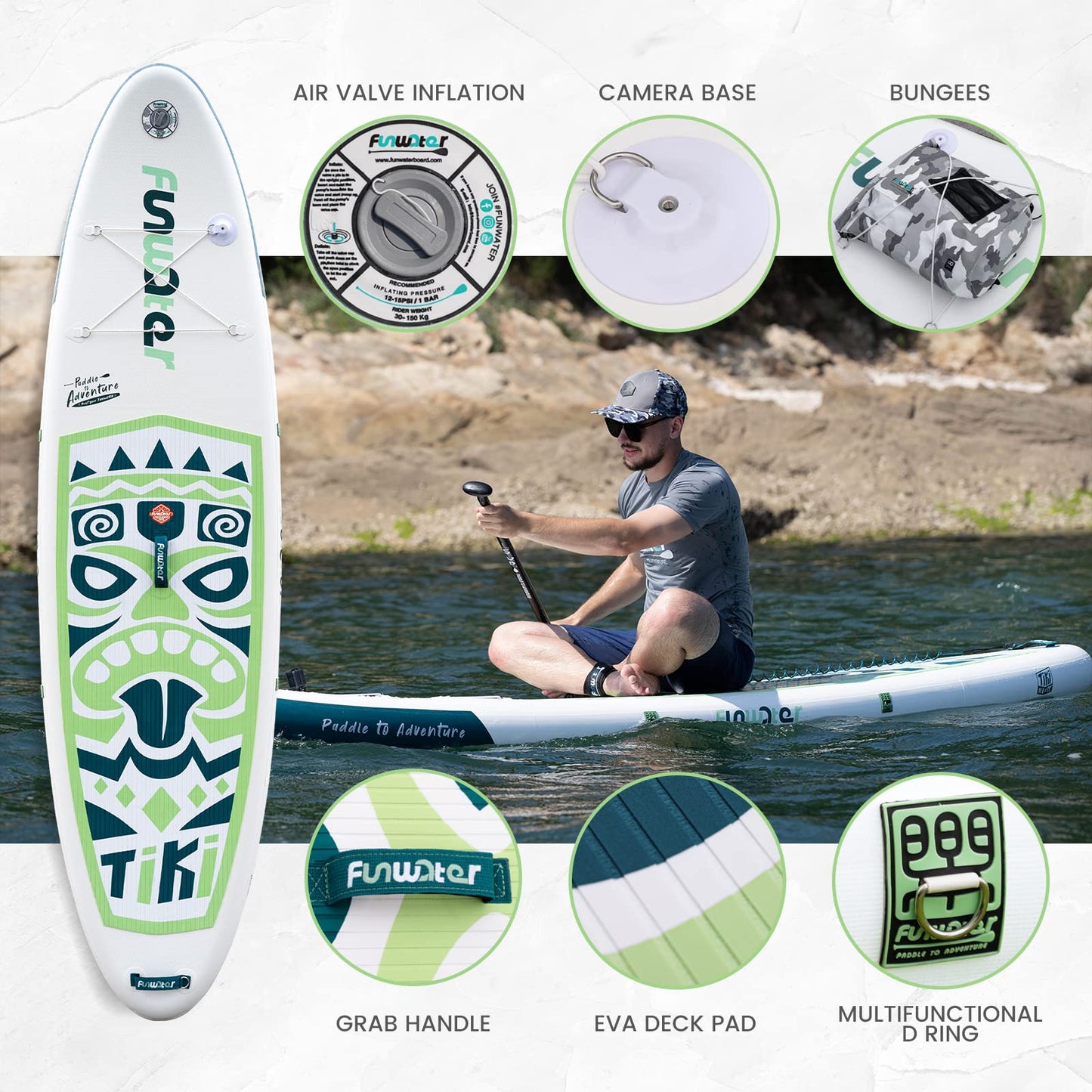 FunWater Inflatable 10'6×33"×6" Ultra-Light (17.6lbs) SUP for All Skill Levels Everything Included with Stand Up Paddle Board, Adj Floating Paddles, Pump, ISUP Travel Backpack, Leash,Waterproof Bag