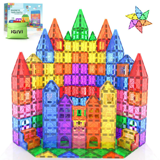 IGIVI 118PCS Magnetic Tiles, Magnet Building Blocks for Kids Ages 3-5 4-8, STEM Construction Toys for Toddlers, Toys Gifts for 3+ Year Old Boys & Girls