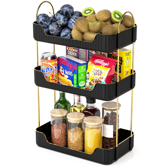 JNFUZ 3 Tier Kitchen Countertop Organizer, Counter Shelf Spice Rack Kitchen Shelves Storage Seasoning Coffee Station Organization for Cabinet Fruit Basket Bathroom Countertop Rack (Black, 3 Tier)