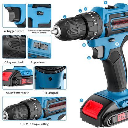 Jaylene 21V Cordless Power Drill Set with Batteries