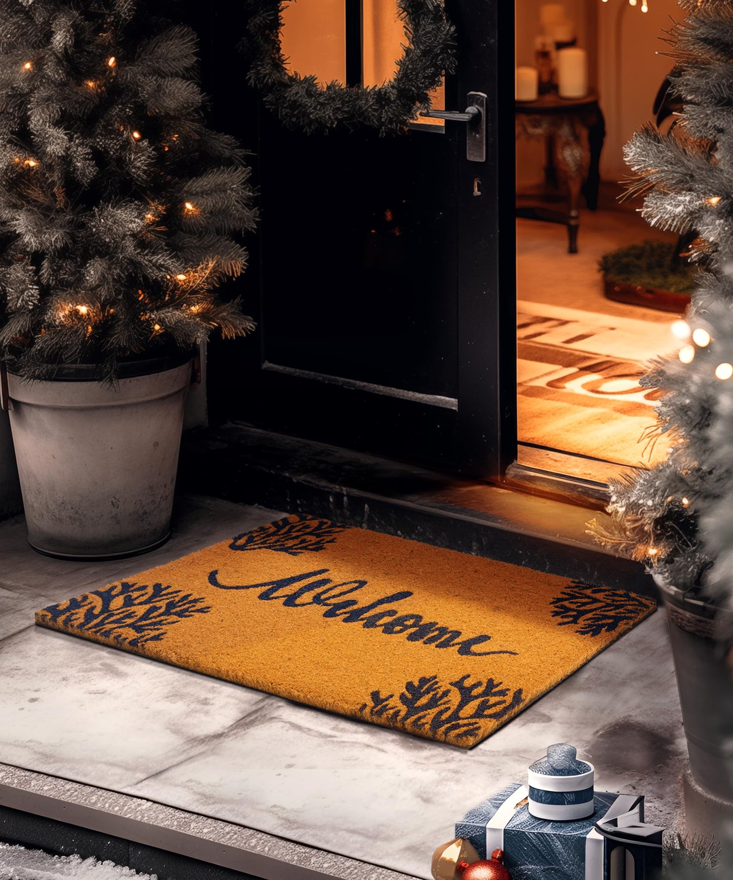 SUMGAR Welcome Mat Indoor Outdoor Coir Doormat Spring Entrance Inside Front Door Washable Cute Small Heavy Duty Backing Absorbent Waterproof Non Slip Costal Ocean Door Rug for Dog Friends Gift 17x30in