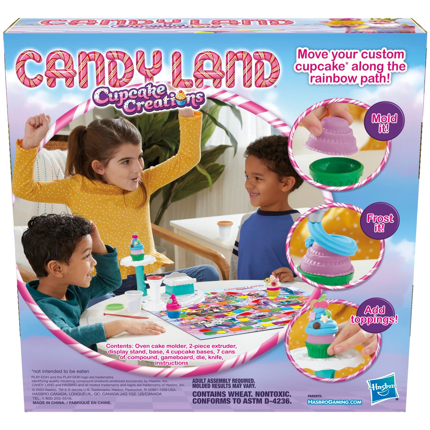 Hasbro Gaming Candy Land Cupcake Creations, Kids Board Game with 7 Play-Doh Cans and Tools