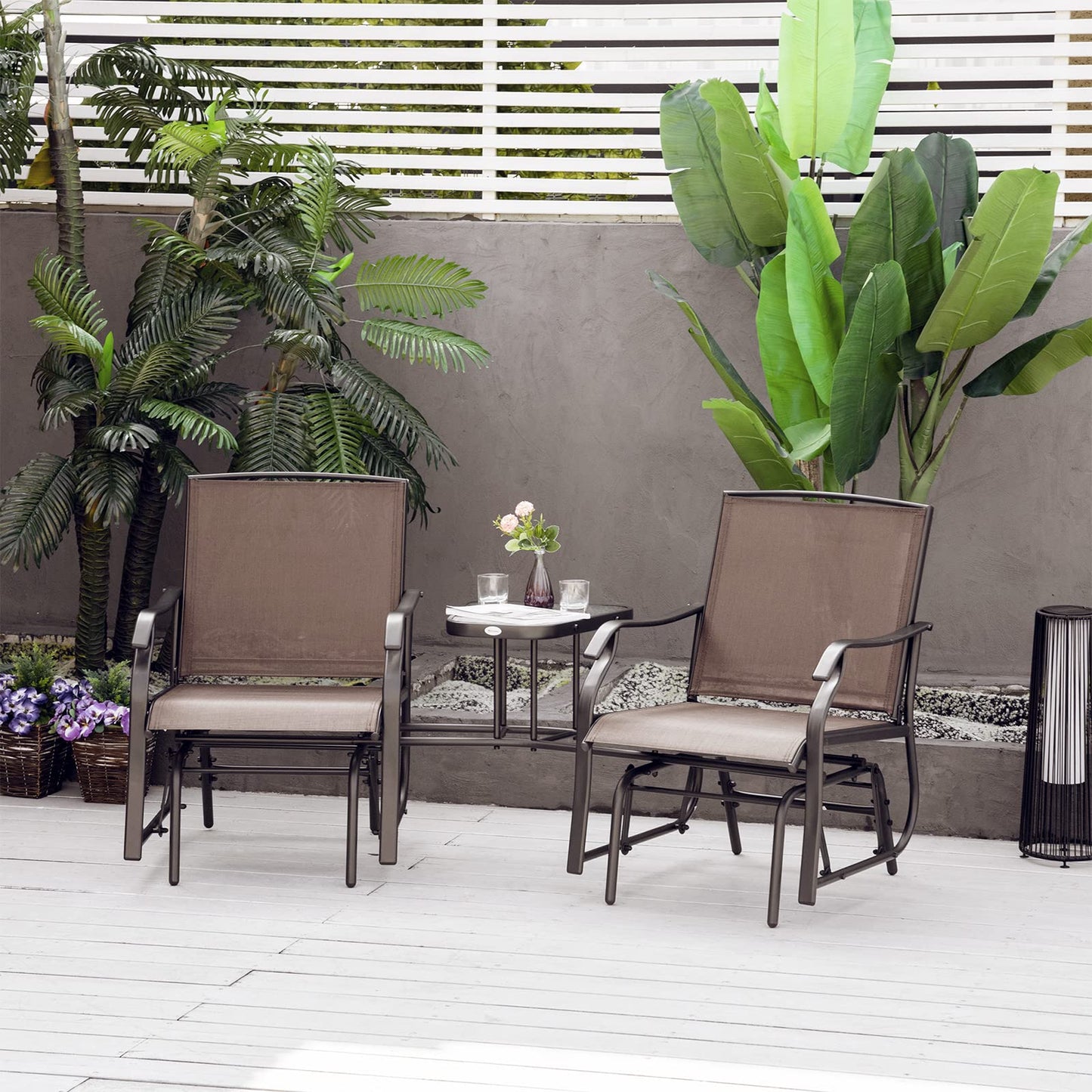 Outsunny Outdoor Glider Chairs with Coffee Table