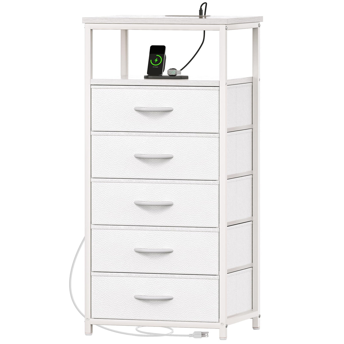 Tall Dresser Nightstand with Charging Station and Drawers
