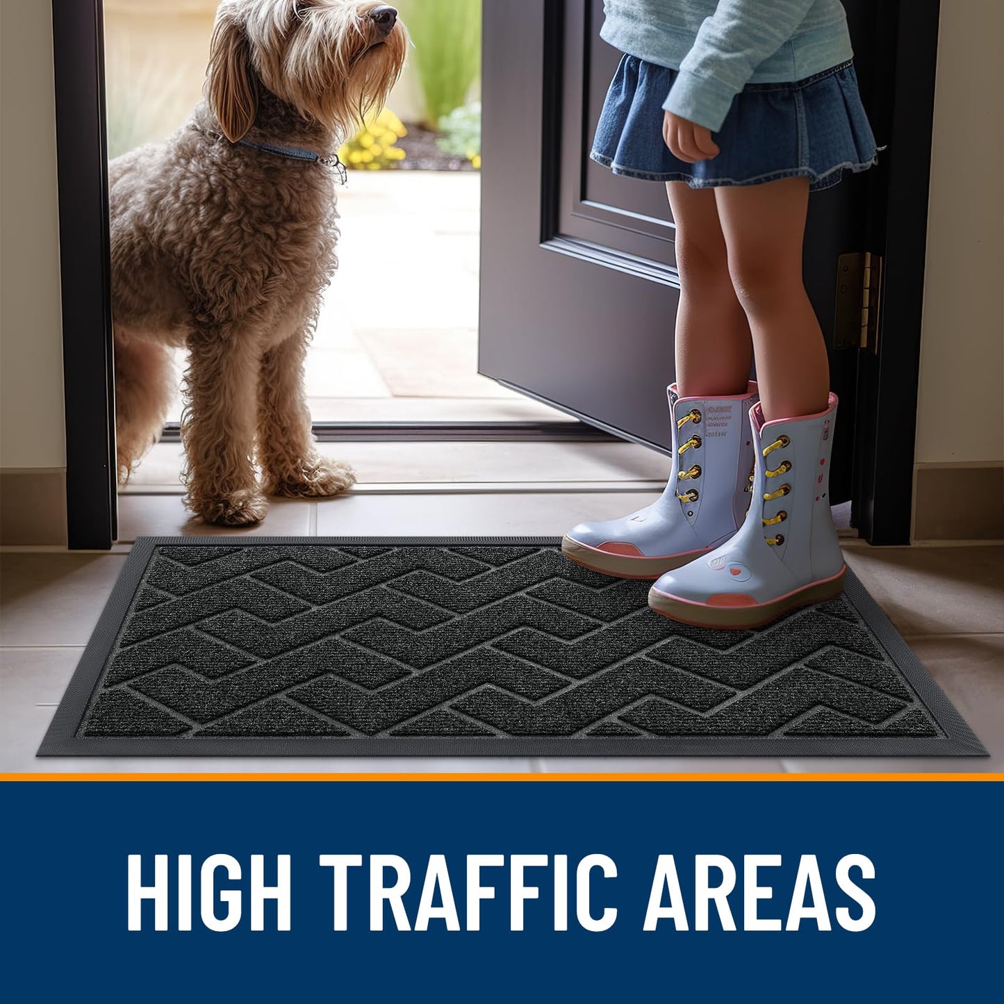 OLANLY Waterproof All-Season Welcome Doormat, Black