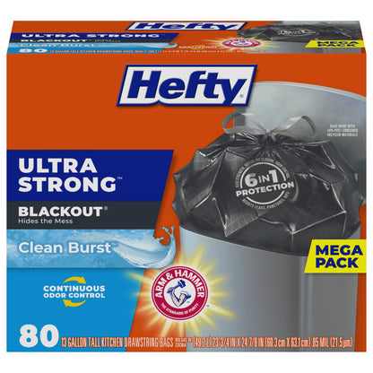 Hefty 13 Gallon Black Trash Bags with Drawstring