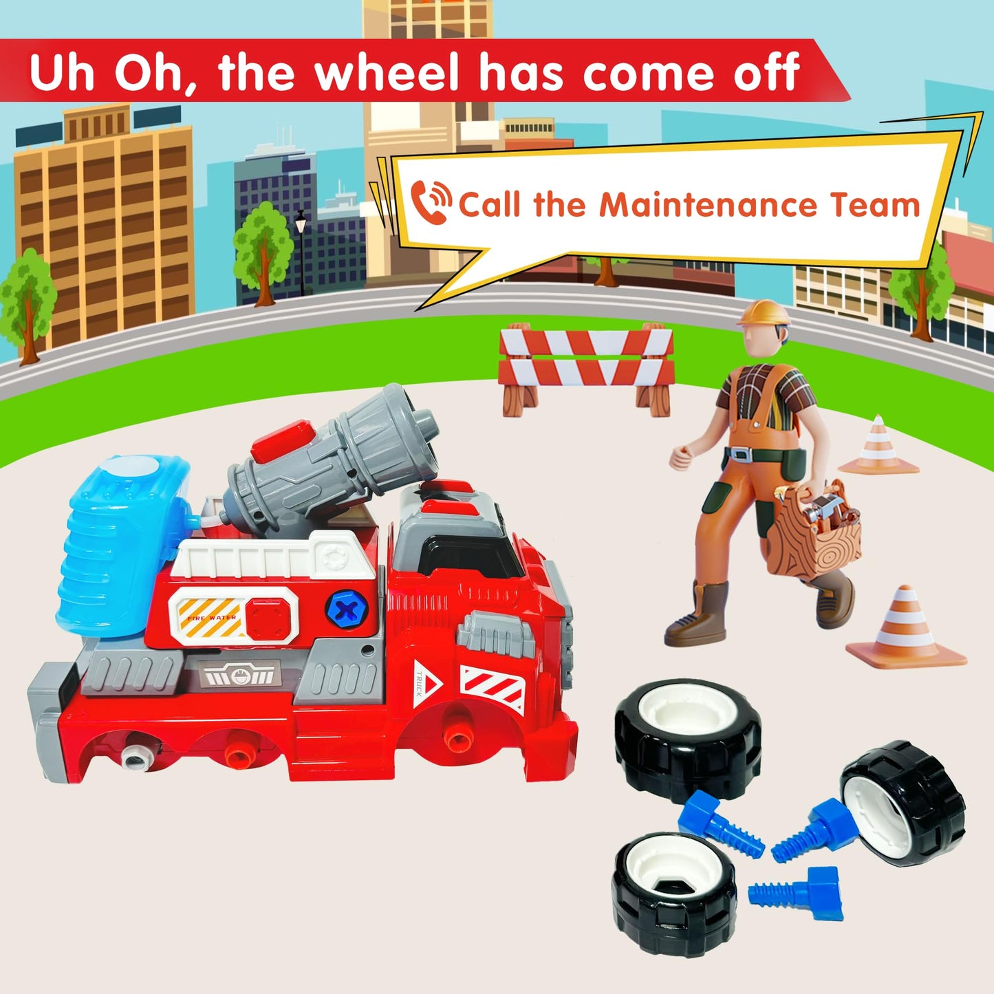 Fire Rescue Toy Truck with Electric Drill Set