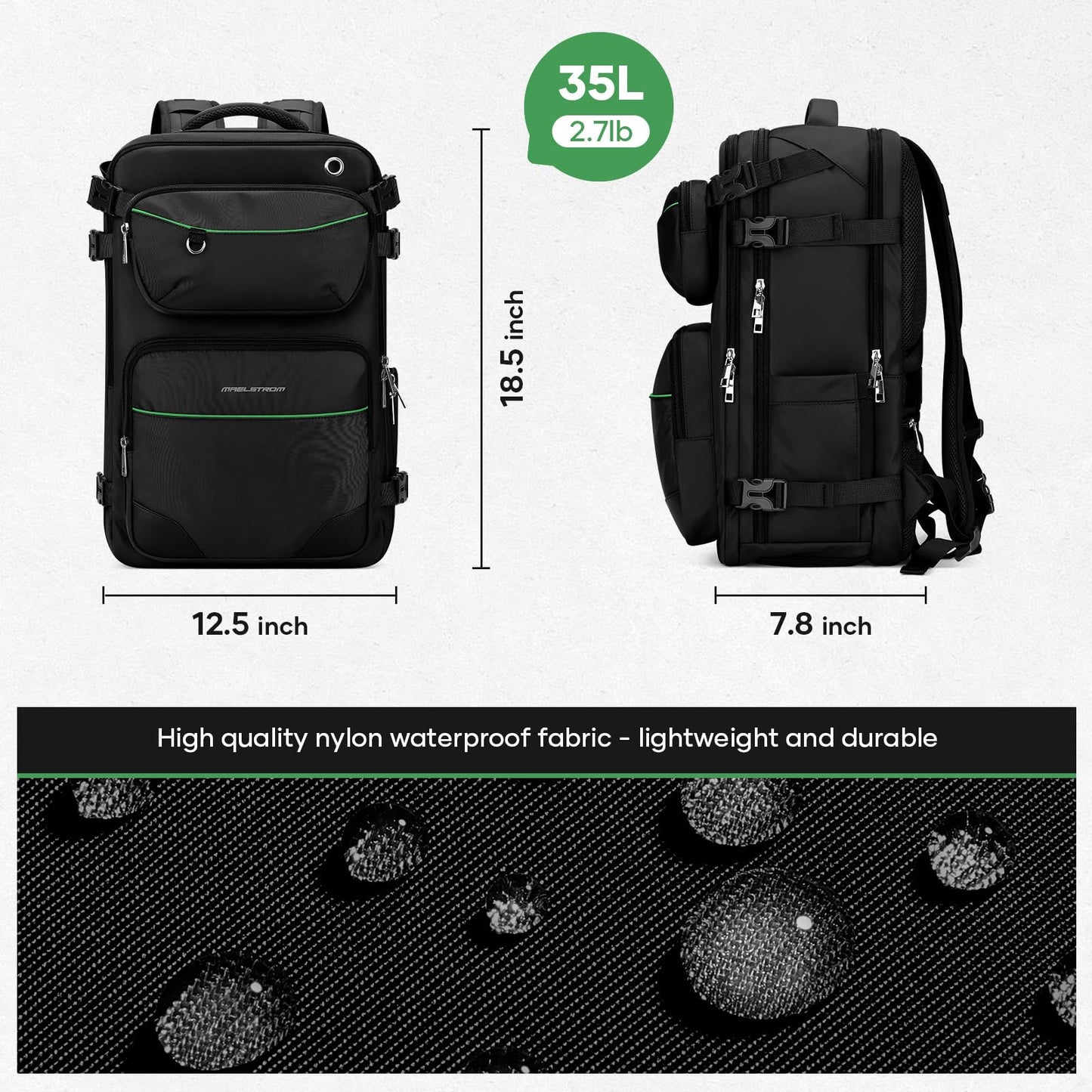 35L Waterproof Travel Backpack with Shoe Compartment