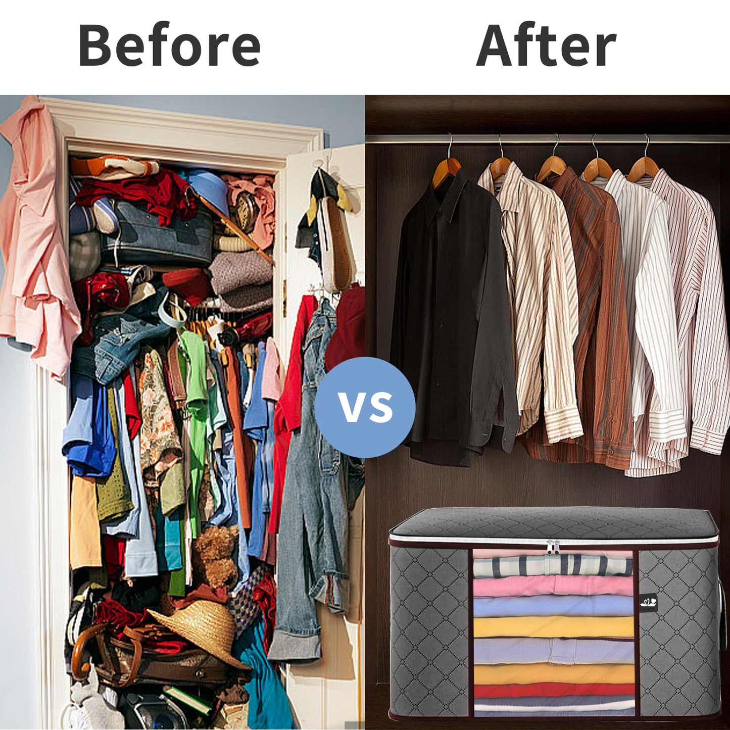 90L Large Storage Bag, 3 Pack Foldable Blanket Storage Bins, Clothing Storage Bins, Foldable Clothes Organizer and Storage Containers with Lids and Handle for Organizing Bedroom, Closet, Clothing