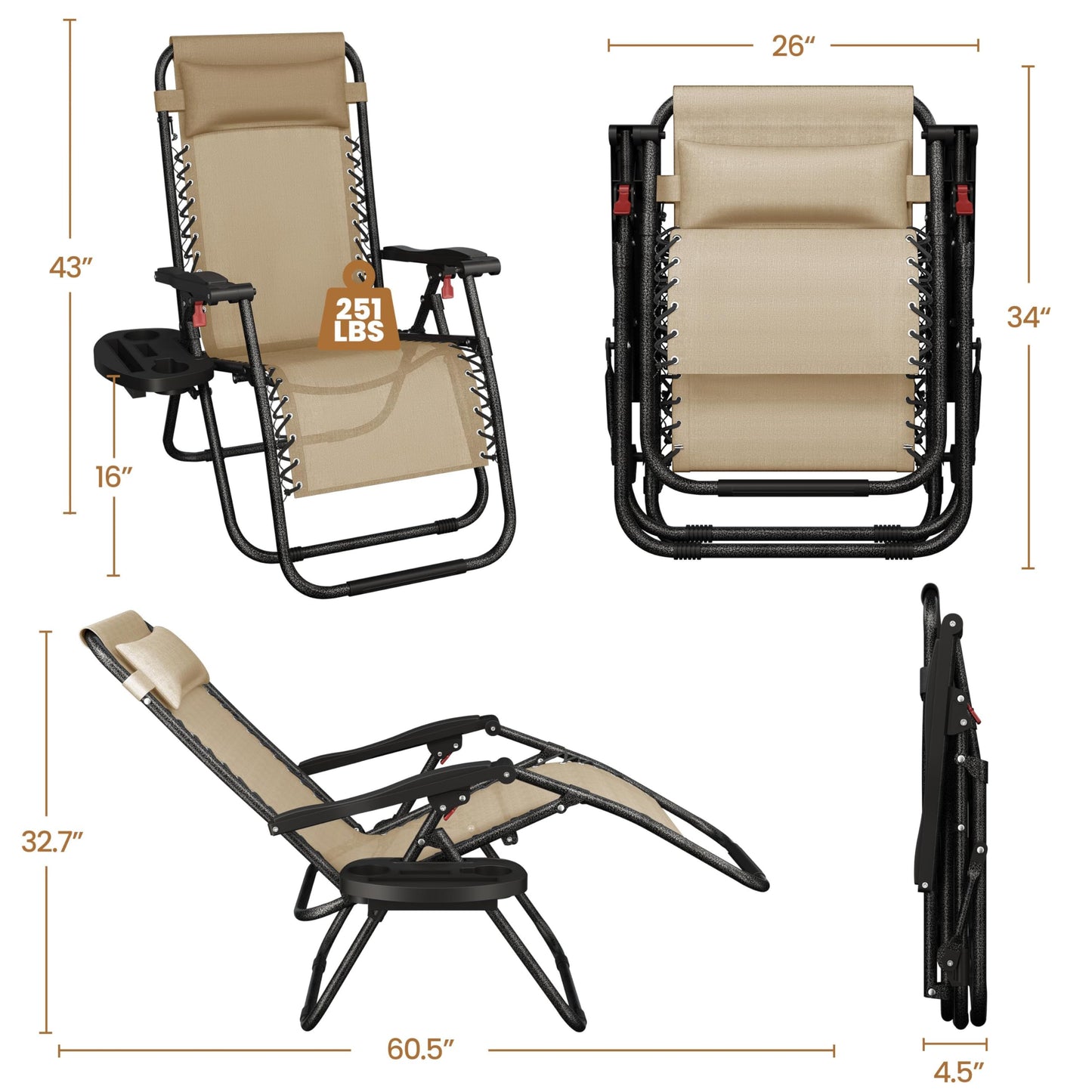 2 Pack Yaheetech Adjustable Reclining Lounge Chairs