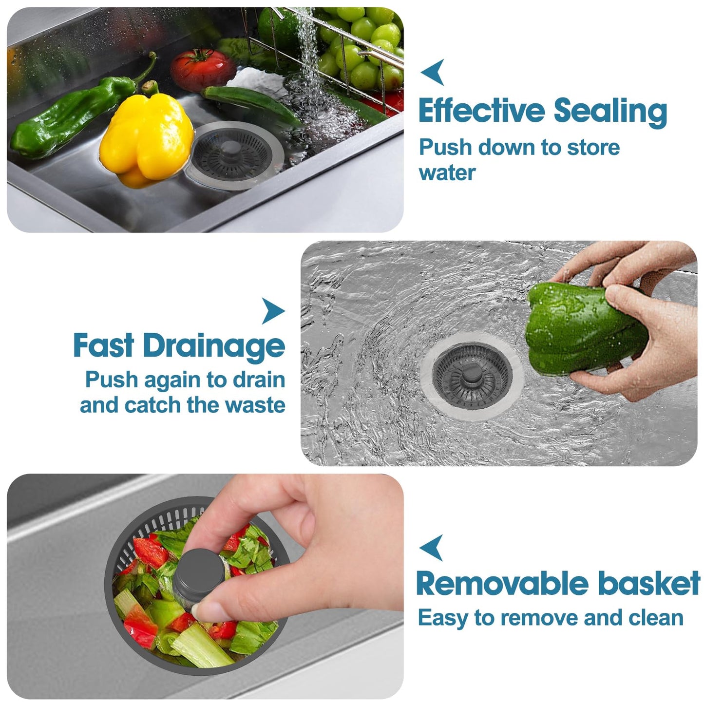 Stainless Steel Kitchen Sink Drain Strainer - 2 Pack
