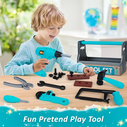 Kids Tool Set - Pretend Play Toy Tool with Tool Box, Toddlers Toy Drill Construction Tool Accessories Gift for Toddlers Boys Aged 3 4 5 6 7