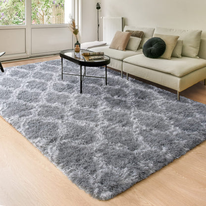 Unirea Luxury Shag Area Rugs for Living Room 4x6 Feet Geometric Plush Fluffy Rugs, Extra Soft and Comfy Carpet for Bedroom Kids Teens Room Dorm Nursery Playroom Home Decor, Light Grey/White