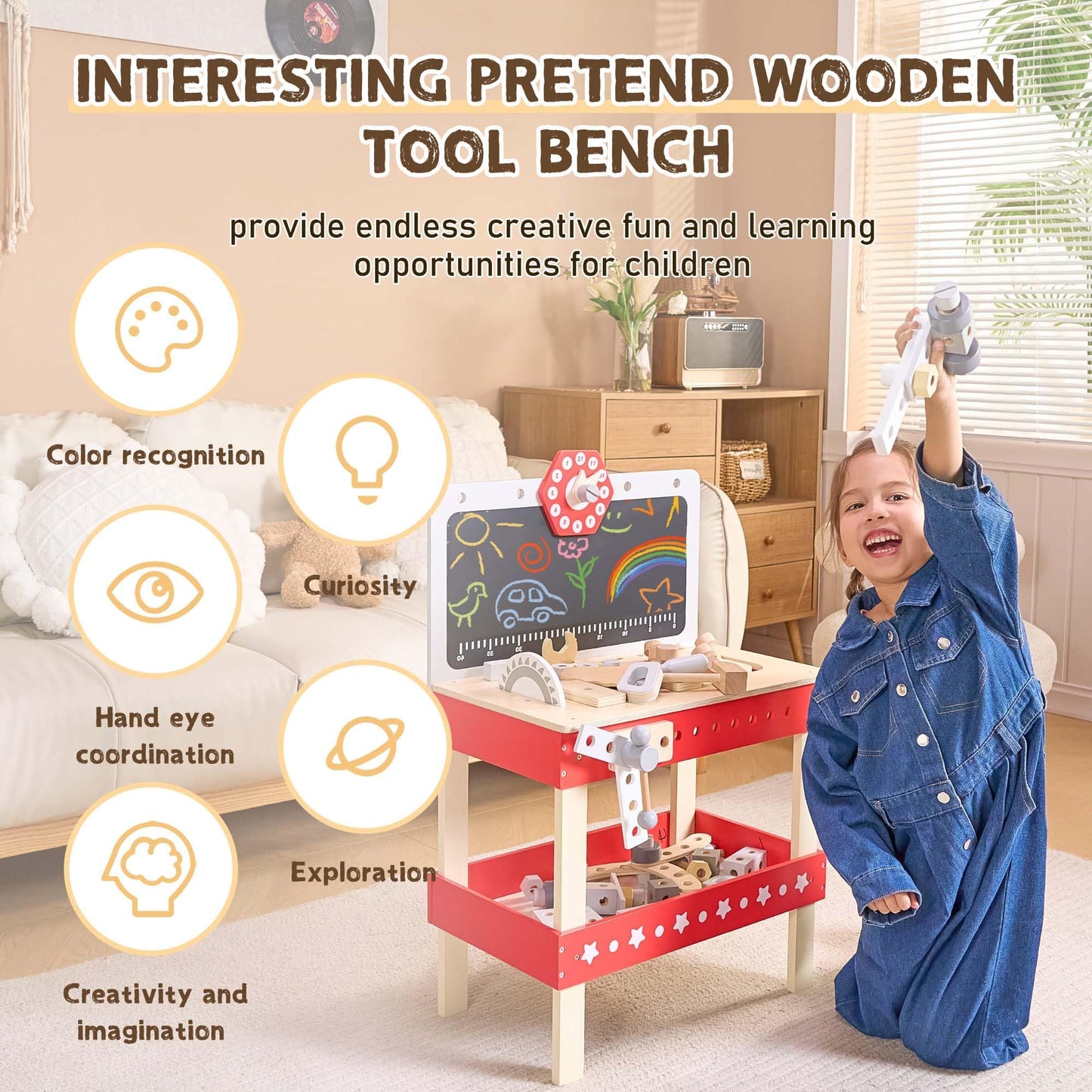 Kids' Wooden Tool Workbench Playset for Ages 3-7