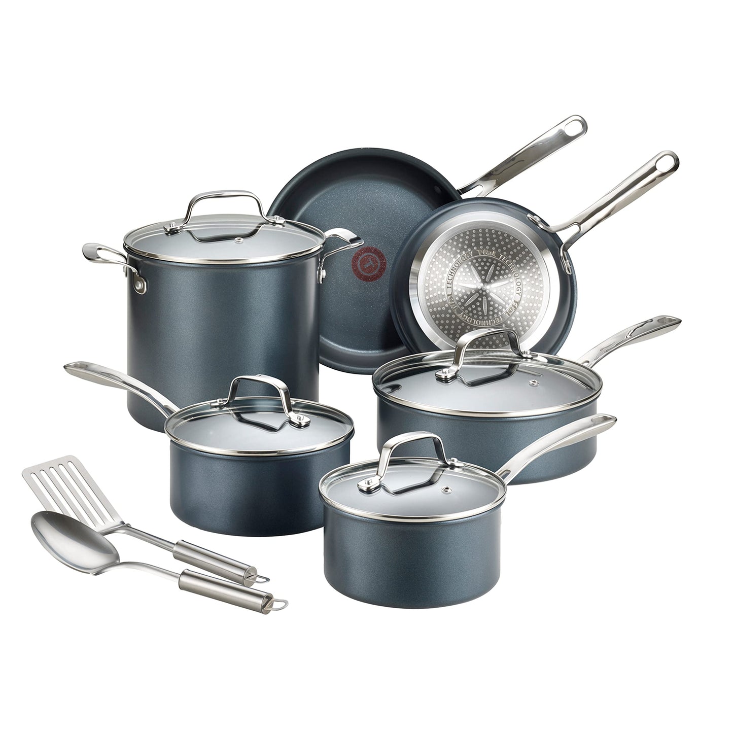 T-fal Platinum Non Stick Cookware Set 12 Piece, Induction, Oven Broiler Safe 500F, Kitchen Cooking Set W/ Fry Pans, Saucepans, Saute Pan, Dutch Oven, Utensils, Pots and Pans, Dishwasher Safe, Slate