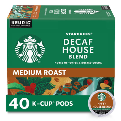 Starbucks Decaf K-Cup Coffee Pods, House Blend for Keurig Brewers, 1 box (40 pods)