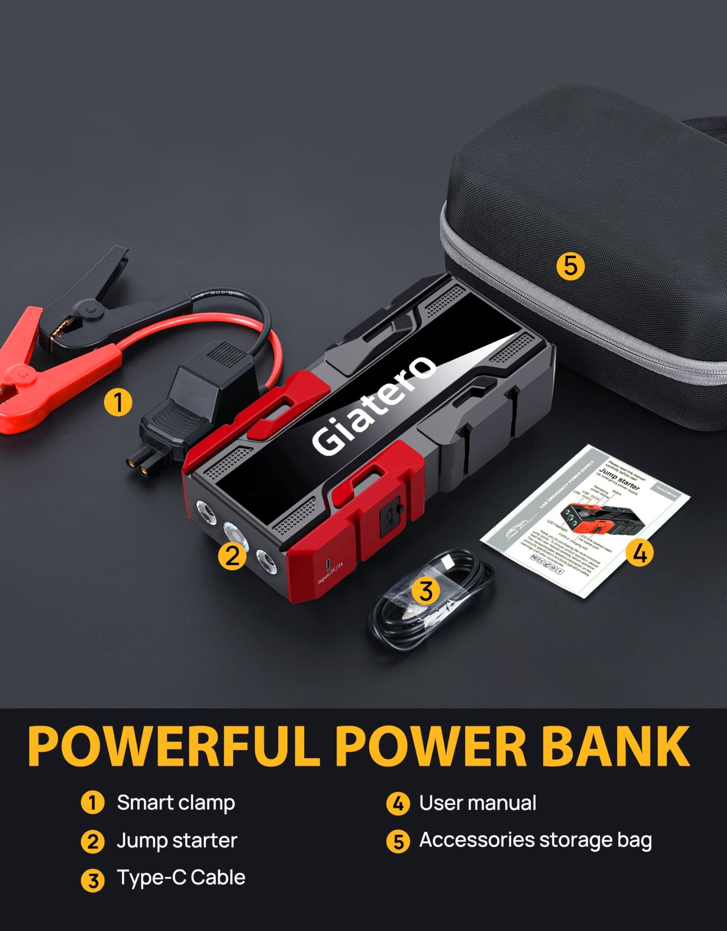 Giatero 4000A Portable Car Jump Starter Power Bank
