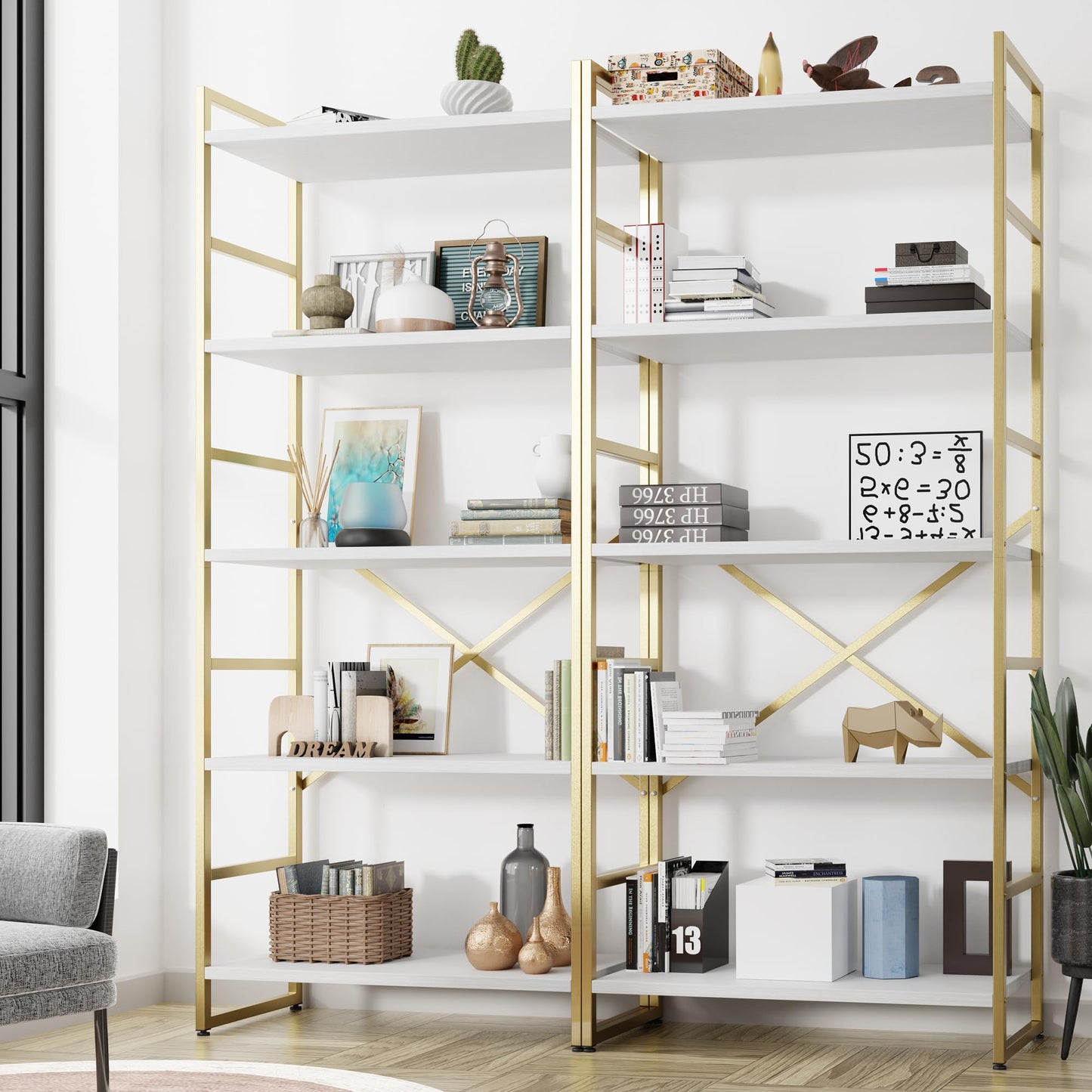 Shintenchi 5-Tier Industrial Bookshelf for Home