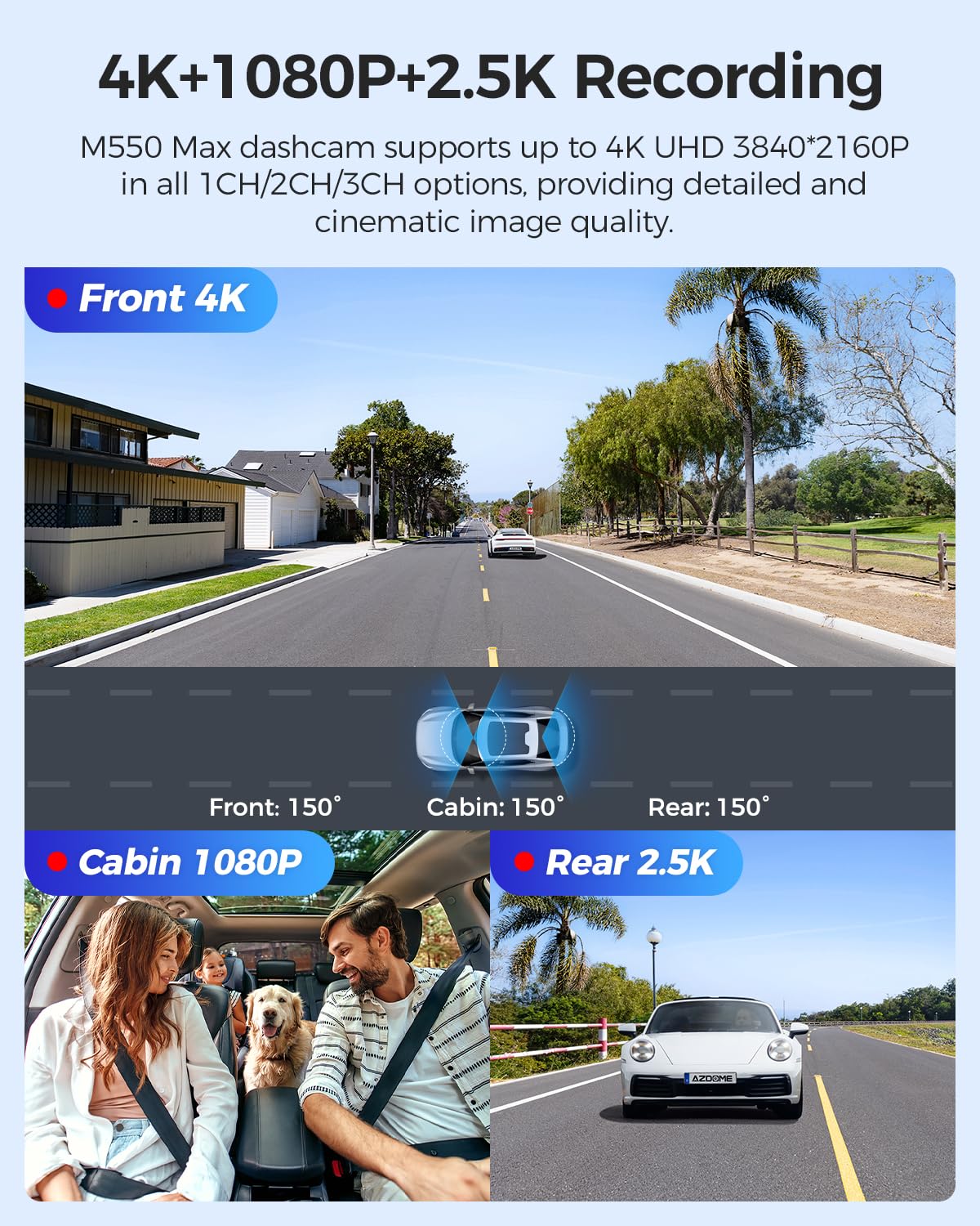 AZDOME 4K Triple Channel Dash Cam with WiFi