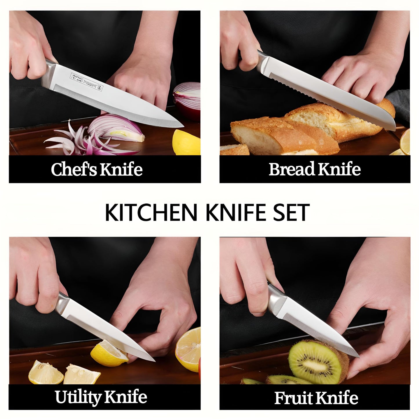 9-Piece Black Kitchen Knife Set with Block