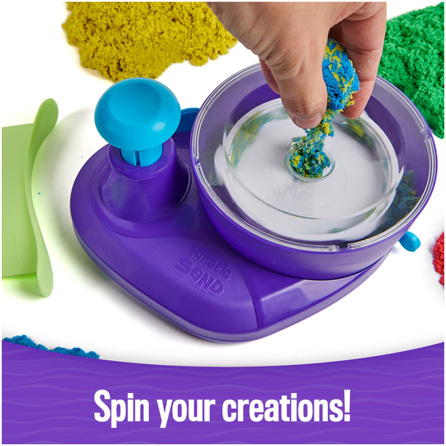 Kinetic Sand, Deluxe Swirl N’ Surprise Playset, 2.5lbs of Play Sand (Red, Blue, Green, Yellow, White and Purple) & 4 Tools, Easter Basket Stuffers