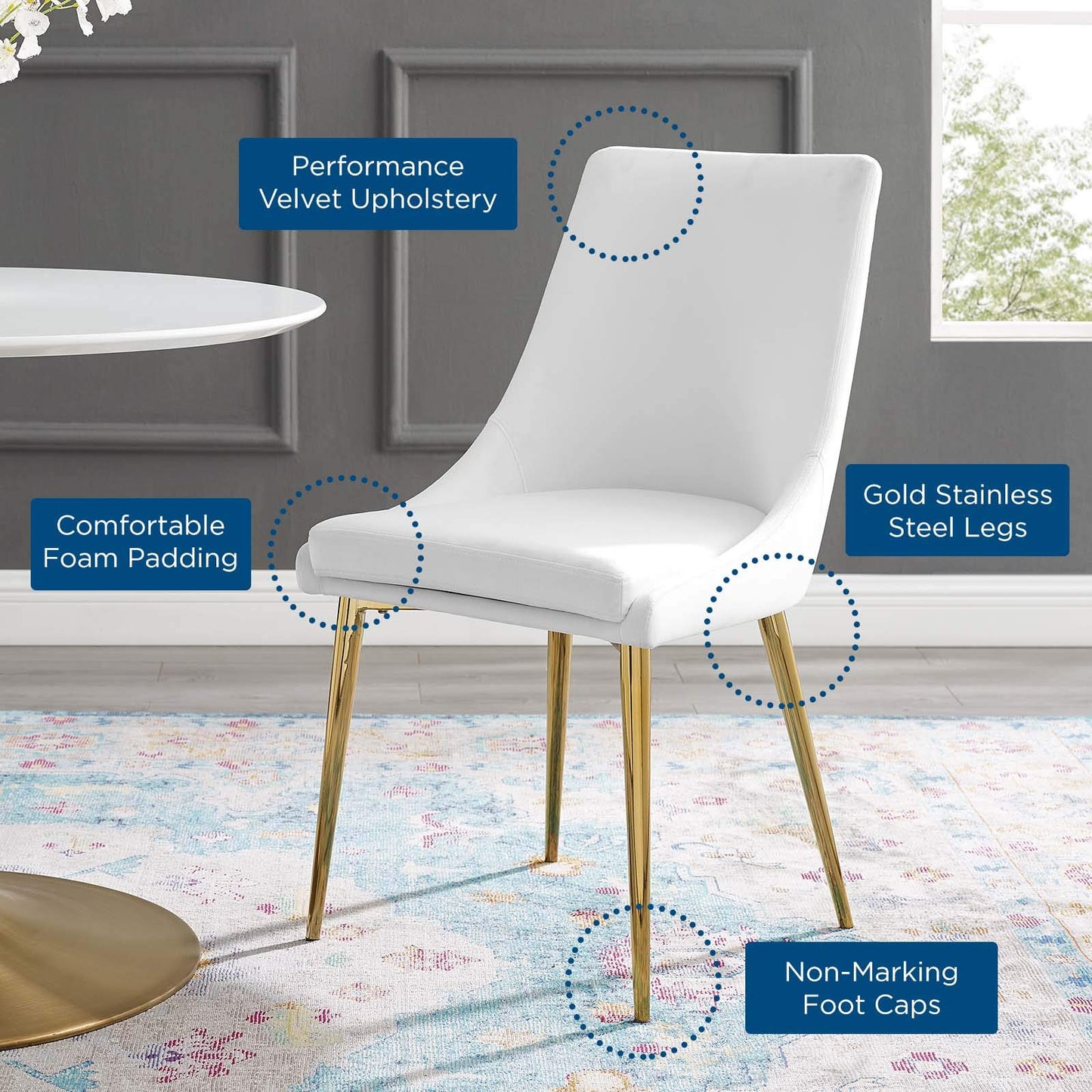 Modway Viscount Modern Accent Performance Velvet Dining Chair, White