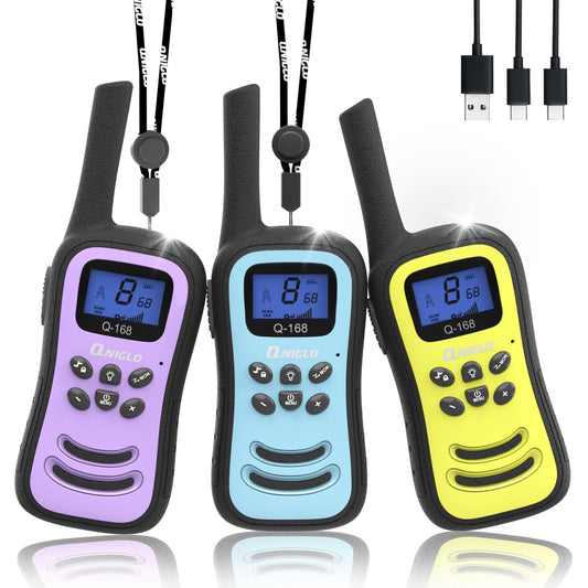 QNIGLO Kids Rechargeable Walkie Talkies 3 Pack