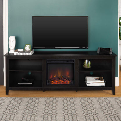 Walker Edison Wren Classic 4 Cubby Fireplace TV Stand for TVs up to 80 Inches, 70 Inch, Black