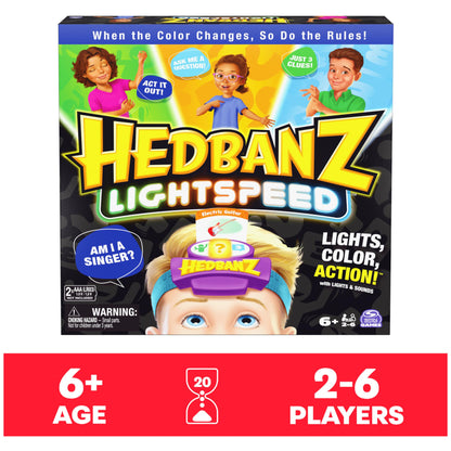 Hedbanz Lightspeed Family Game with Lights & Sounds | Card Game for Kids Ages 6+ and Families