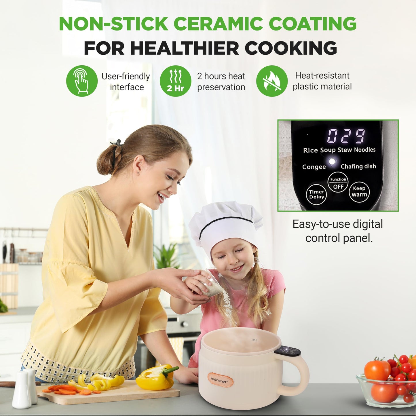 NutriChef 1.6 QT Electric Rice Cooker & Lunch Maker