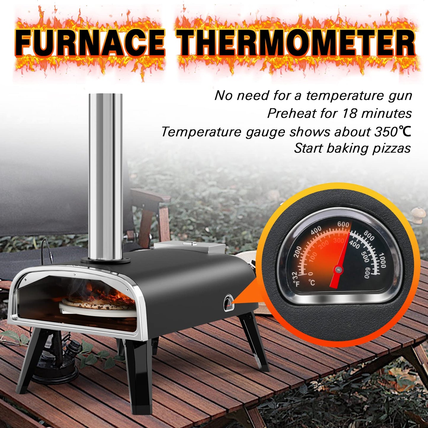 Outdoor Pizza Oven aidpiza 12" Wood Pellet Pizza Ovens With Rotatable Round Pizza Stone Portable Wood Fired with Built-in Thermometer Pizza Stove for Outside Backyard Camping Picnics