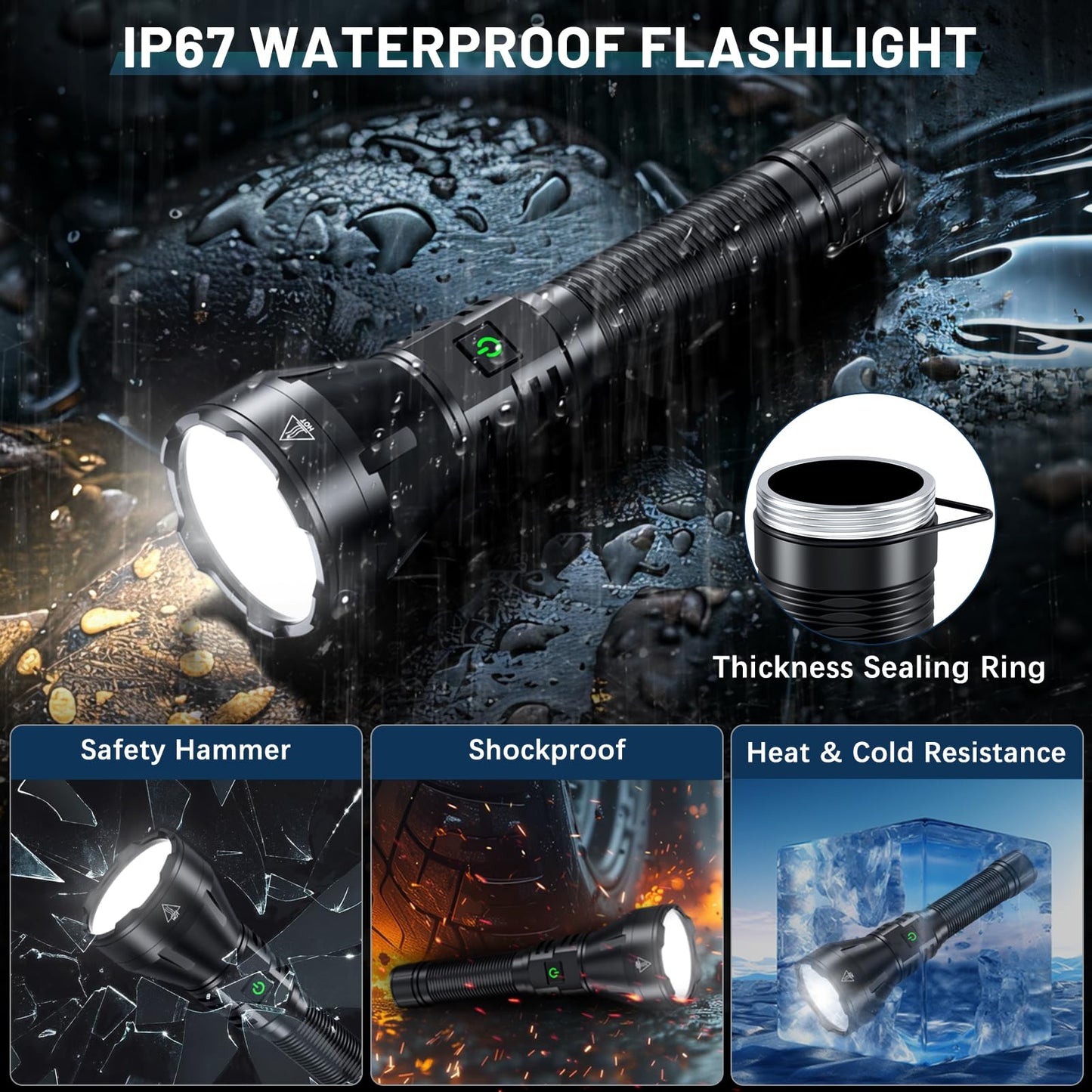 Rechargeable Flashlights High Lumens, 990000 Lumens Super Bright Flashlight, 5 Modes LED Powerful Flashlight Adjustable & Waterproof, Versatile Tactical Flashlight for Emergencies, Hiking, Camping