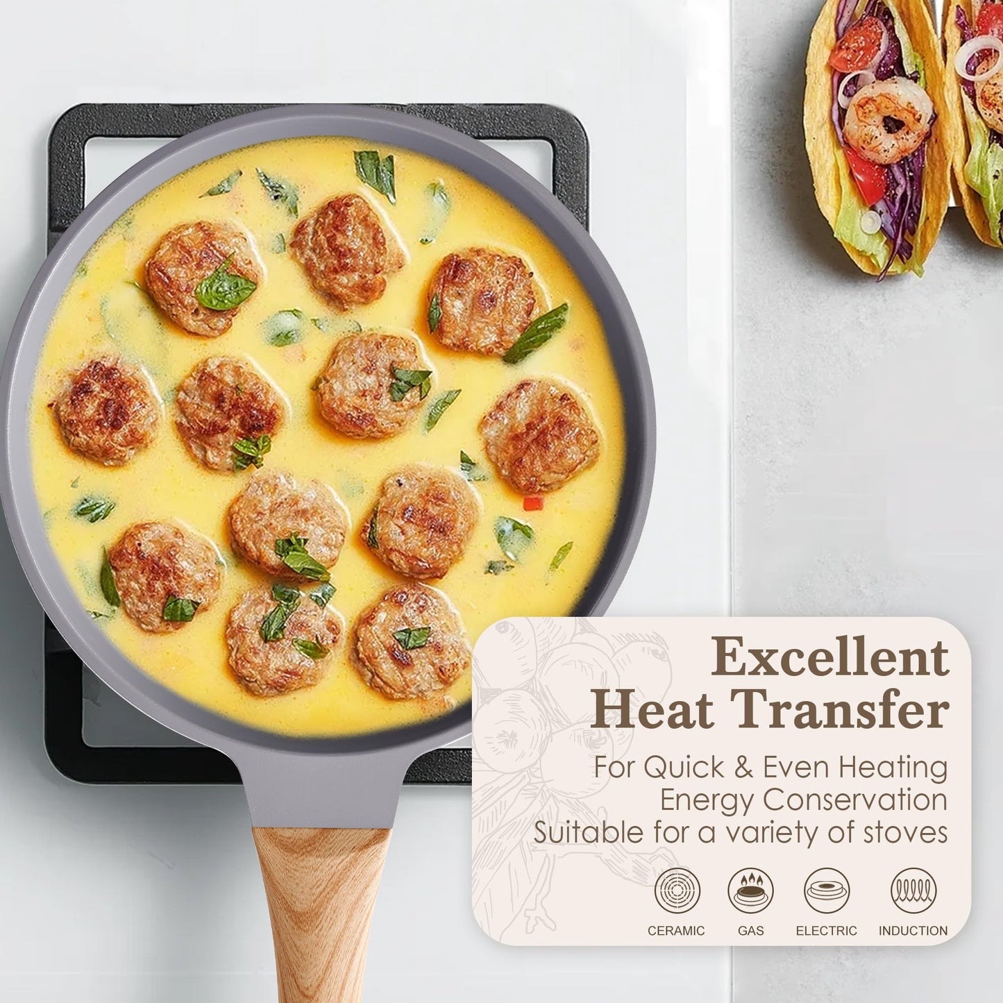 YIIFEEO Non-stick Frying Pans Nonstick Frying Pan Set Egg Omelette Pans for Cooking Set, Healthy Ceramic Skillet Set Kitchen Induction Cookware Chef's Pan Gift, 8"&9.5" &11"