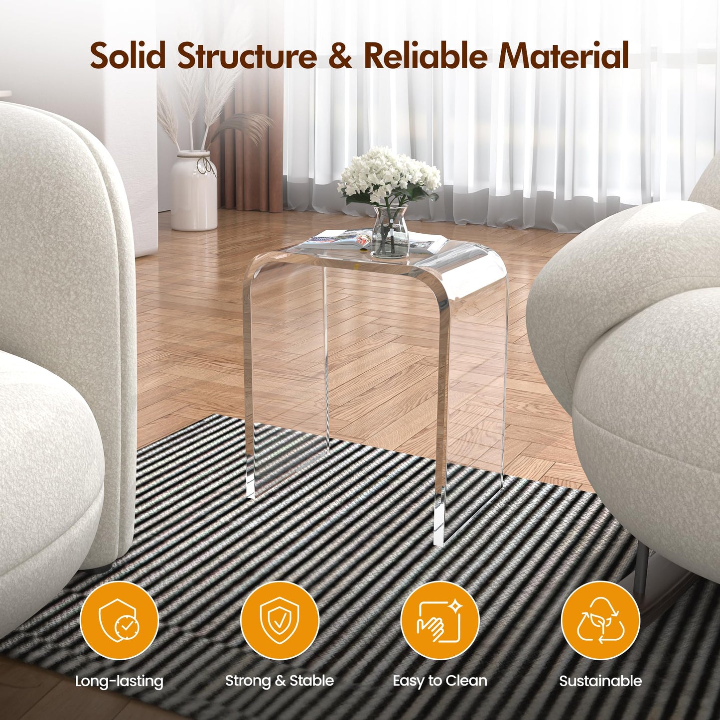 Clear Acrylic End Table with Waterfall Edges