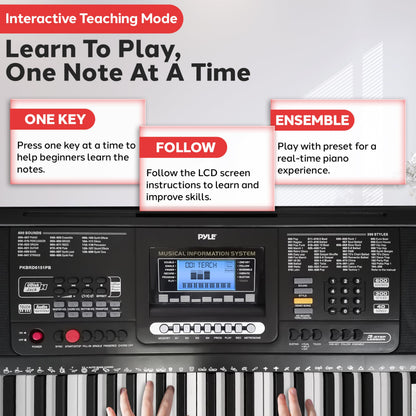 Pyle Portable 61-Key Digital Karaoke Piano With Case Stand And Stool