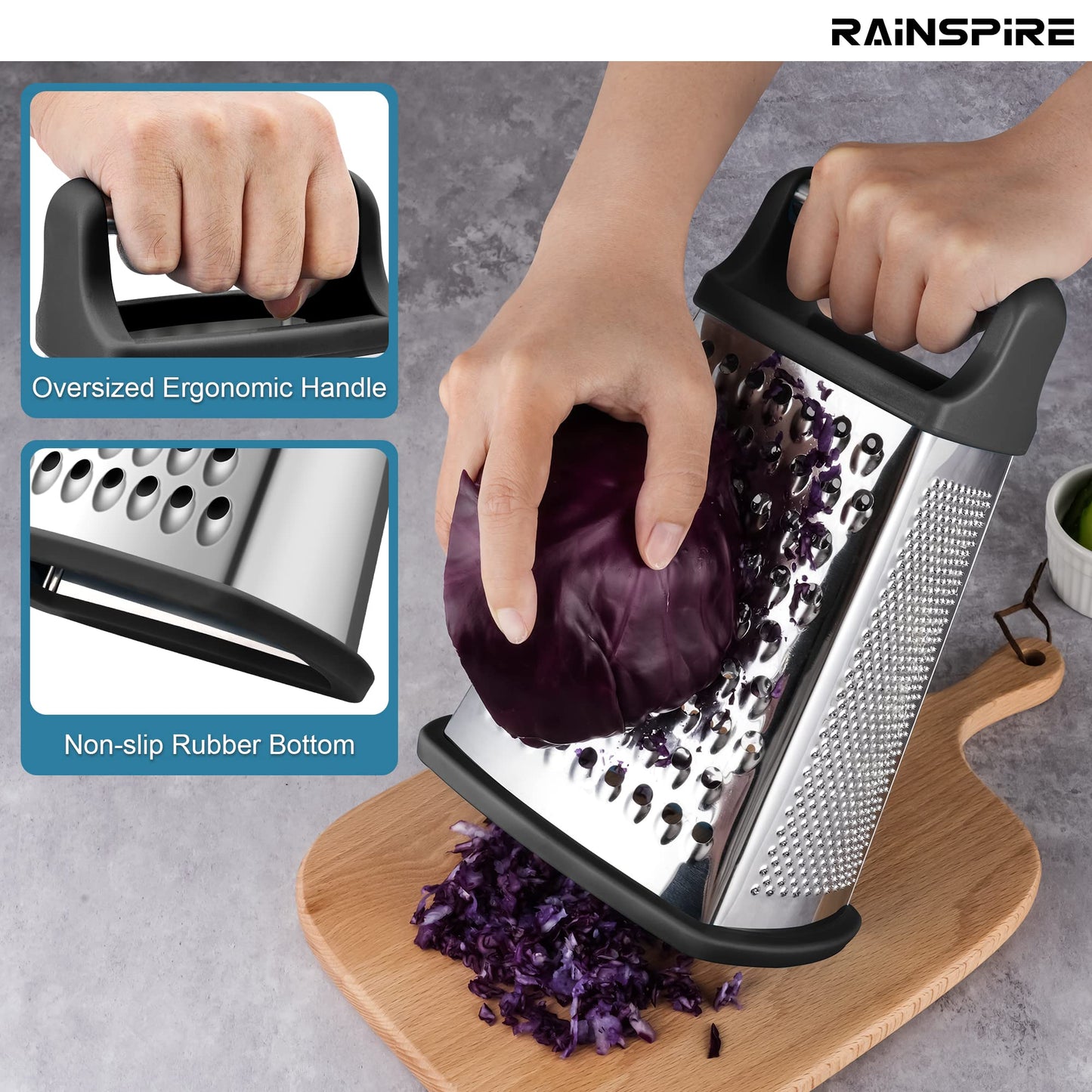 Rainspire Stainless Steel Box Grater with Handle