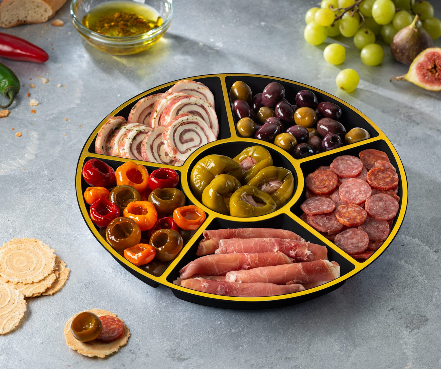 6-Section Round Plastic Serving Tray Set of 2
