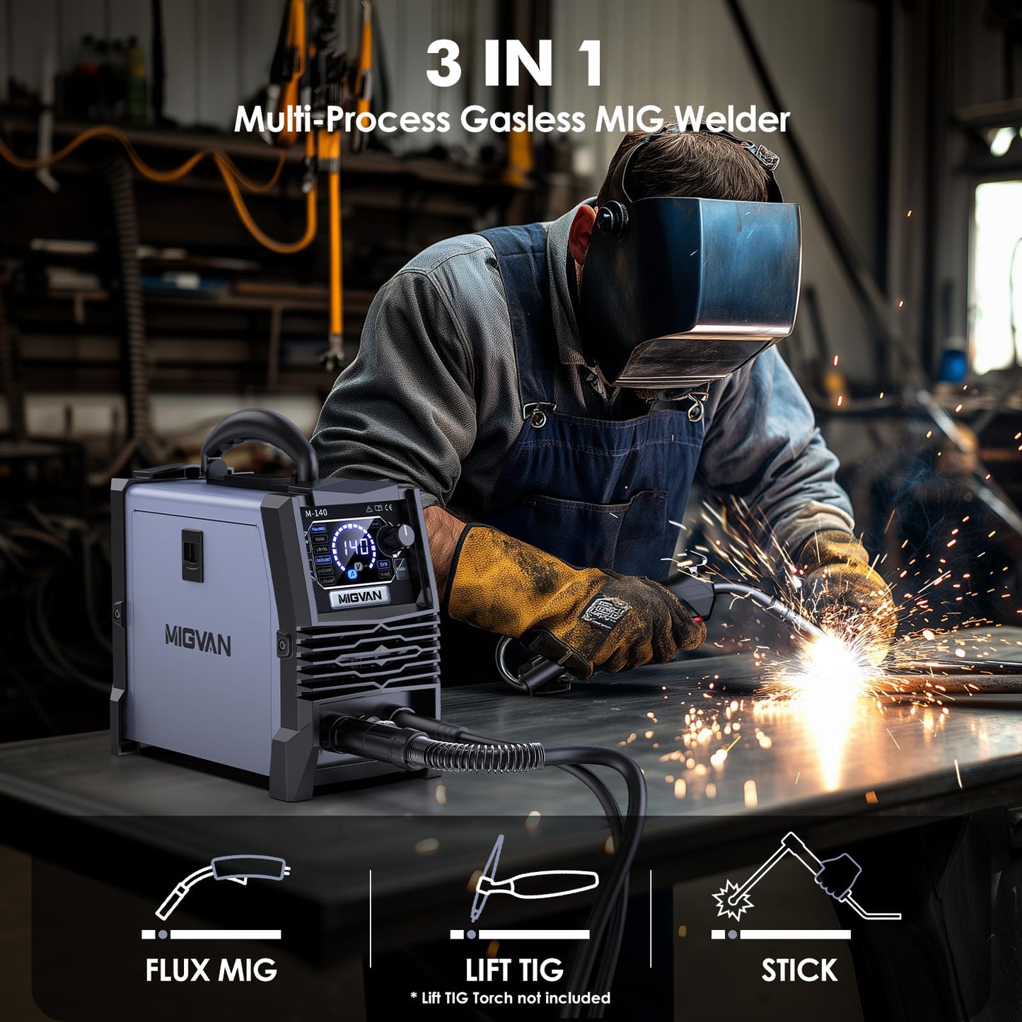 MIGVAN 140A 3-in-1 MIG Welder with LED Display