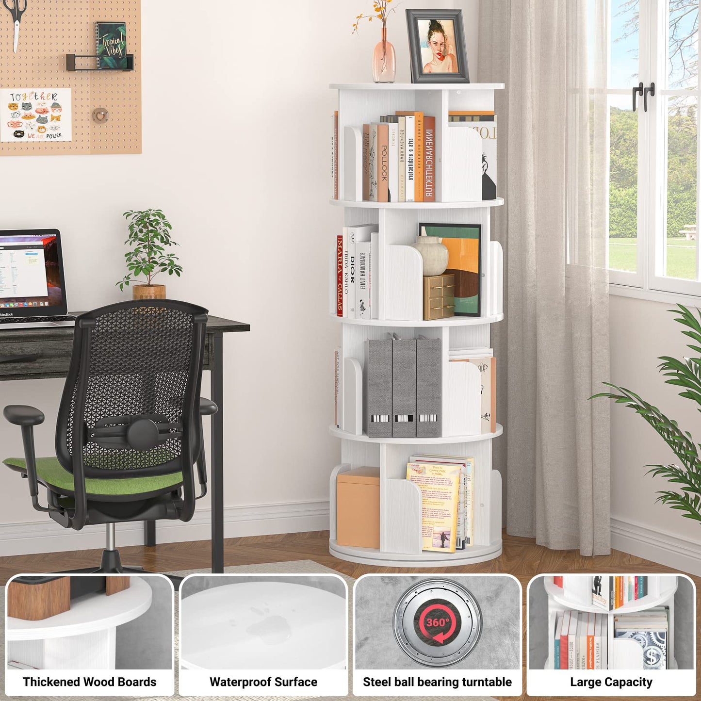 Rotating 4-Tier Bookshelf for Small Spaces
