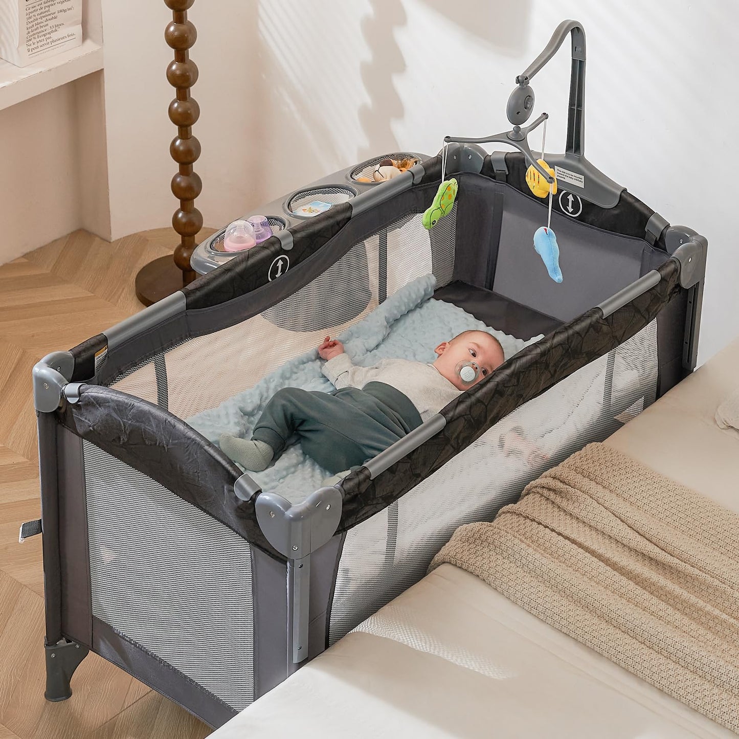 RONBEI 4-in-1 Portable Baby Crib Playard