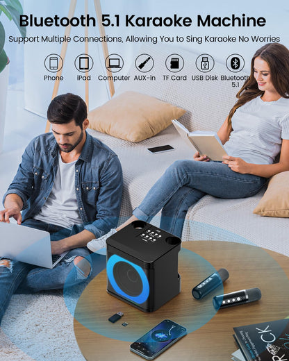 Karaoke Machine with 2 Wireless Microphones