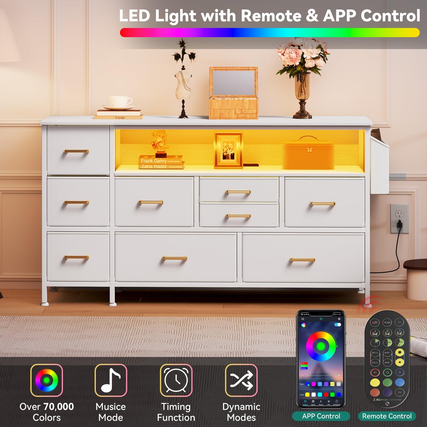 YITAHOME 9-Drawer Dresser with LED Light